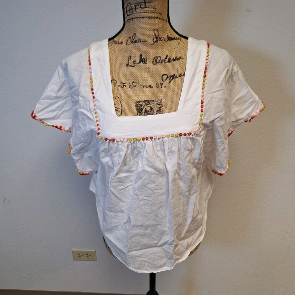 Madewell Size Small Square Neck Short Sleeve Dotted Colorful Trim Spring Summer
